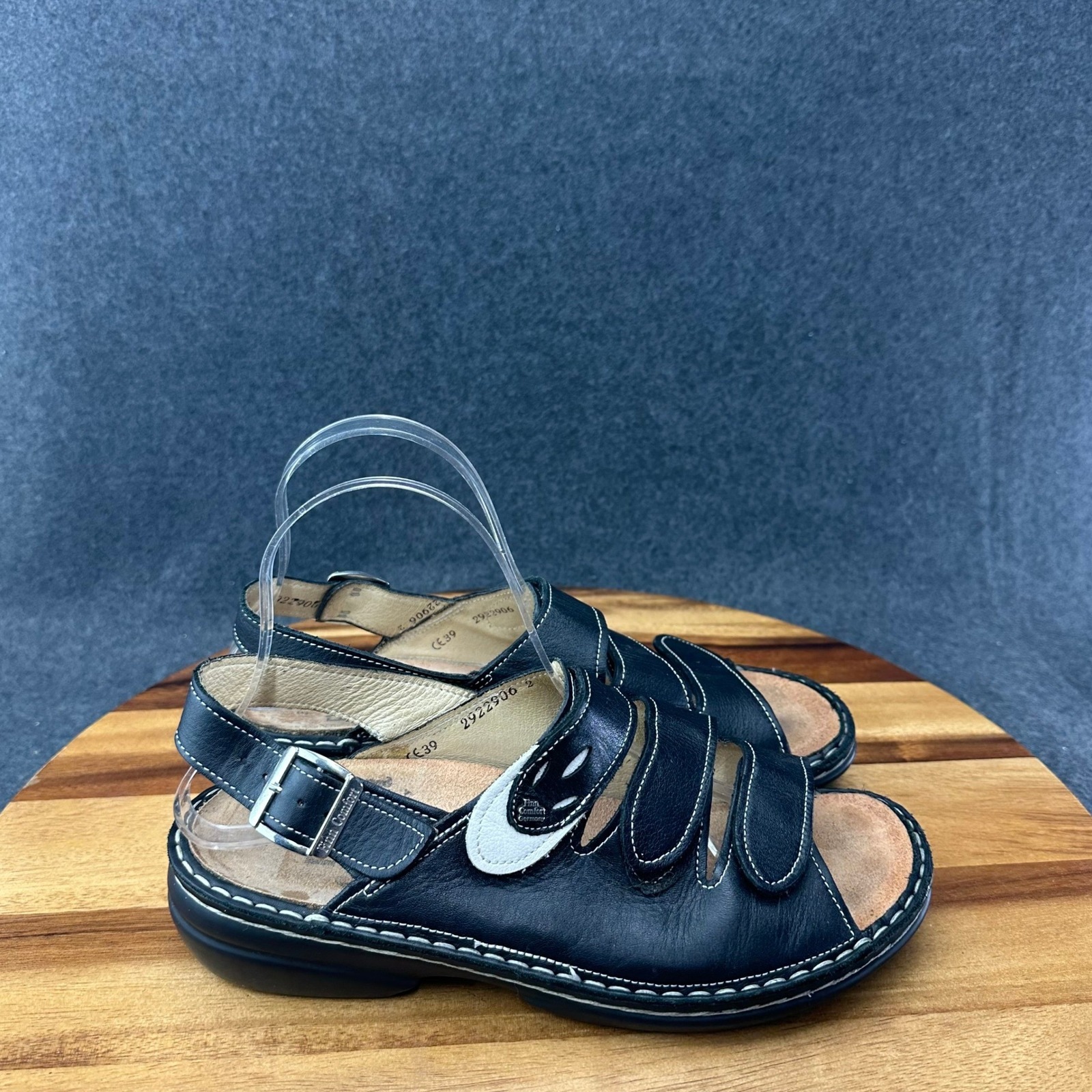 Finn Comfort Gomera Black White Leather Comfort Sandal 39 Us 8.5 Made Germany